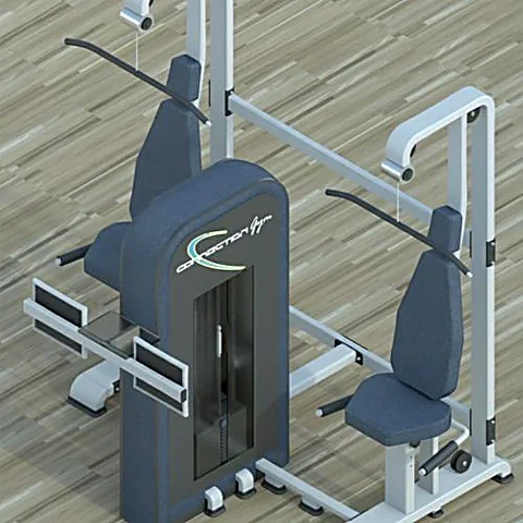 Fila di macchinari Tandem Workout rossi in sala fitness